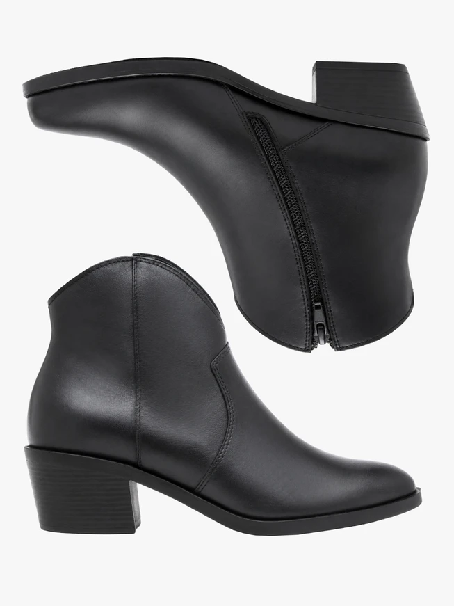 Black cowboy-style ankle boots