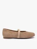 Hellbraune Veloursballerinas mit Riemen