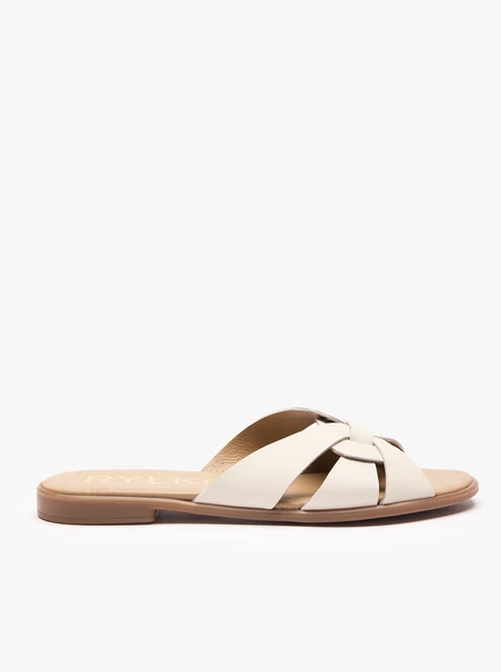 Cremefarbene Flip-Flops mit Ausschnitt