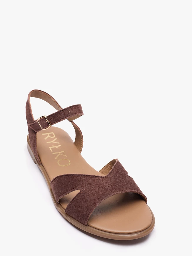 Flache Sandalen aus braunem Veloursleder