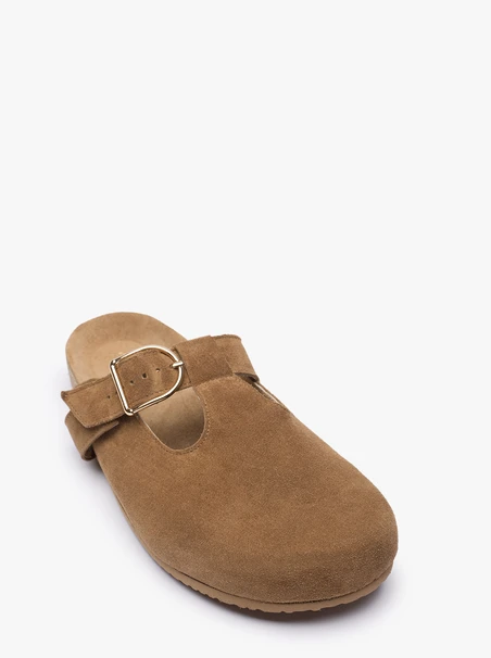 Light brown suede mules with buckle
