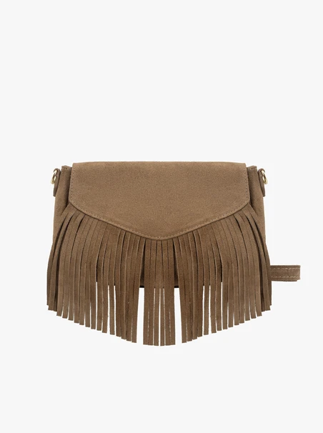 Dark beige clutch bag with tassels