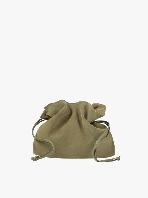 Olive-colored drawstring bag