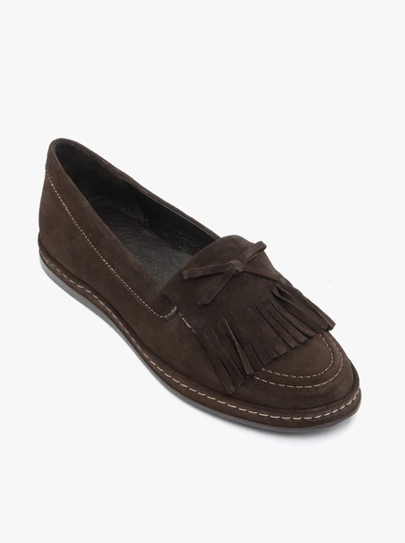 Dunkelbraune Ballerinas mit Fransen