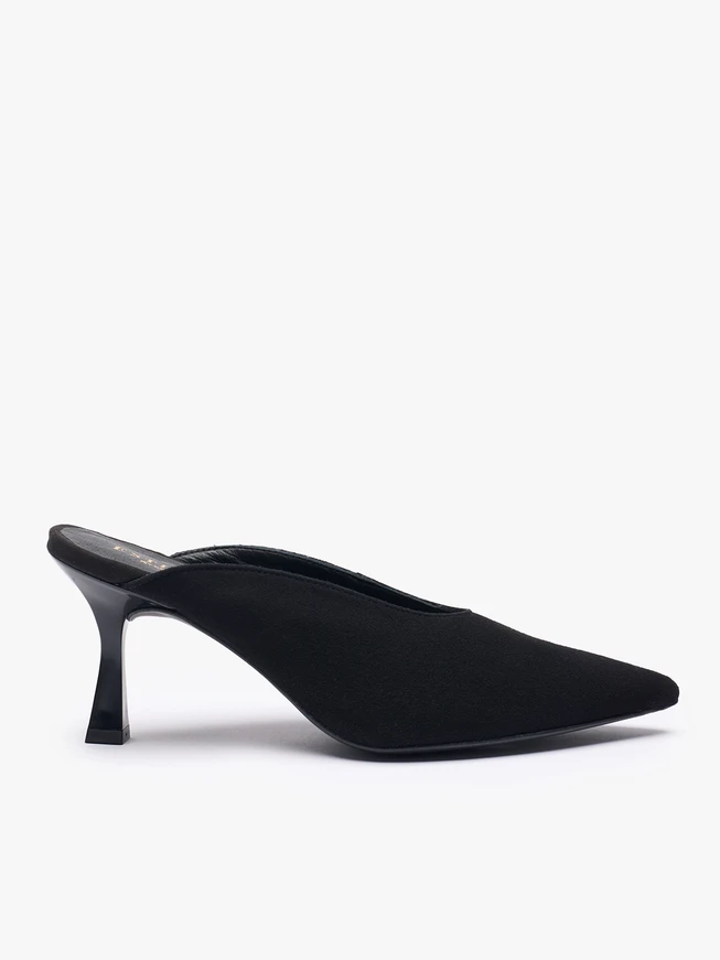 Schwarze Flare-Flip-Flops aus Veloursleder mit Absätzen