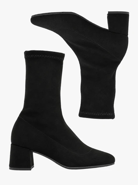 Black, high-top, stretchy ankle boots