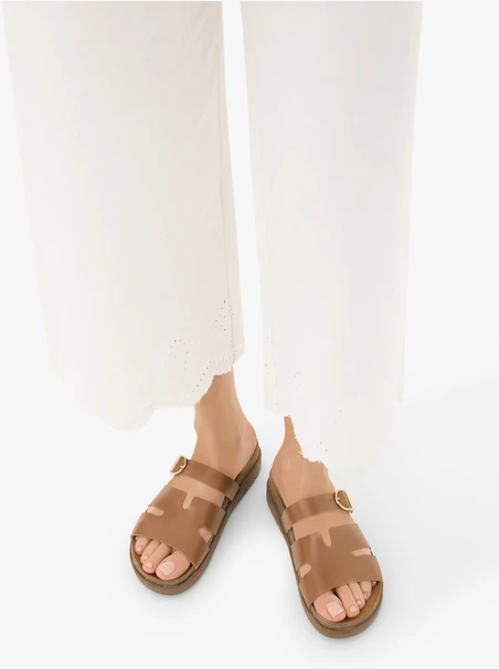 Brown H Sandals with Buckled Strap