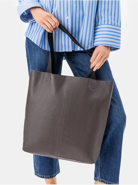 Large brown leather shopper bag