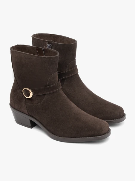 Dunkelbraune Velours-Schnallenstiefel
