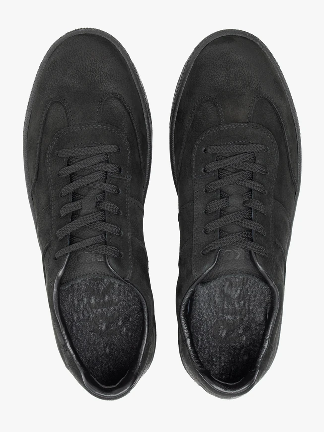Black nubuck leather athletic shoes