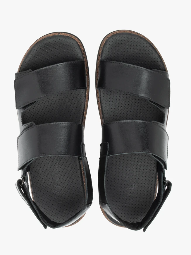 Schwarze Ledersandalen mit Klettverschluss