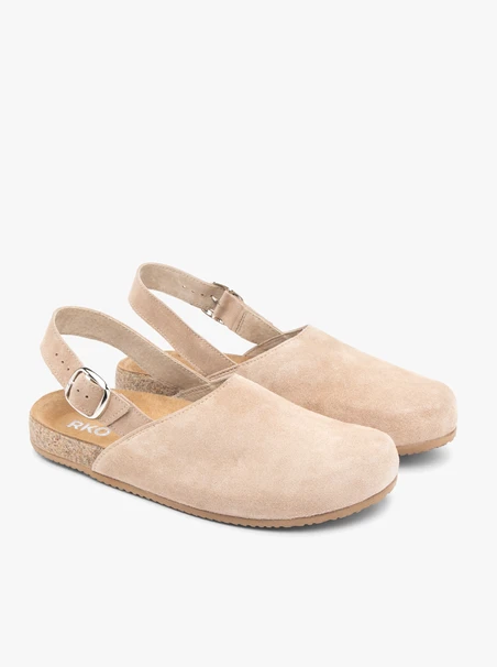 Beige mules with velour leather strap