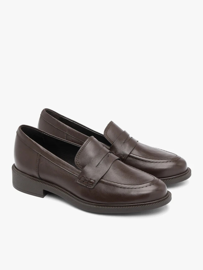 Dark brown grain leather moccasins