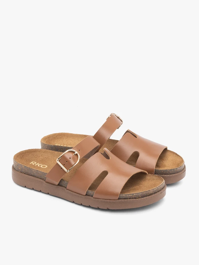 Braune H-Flip-Flops mit Schnallenriemen