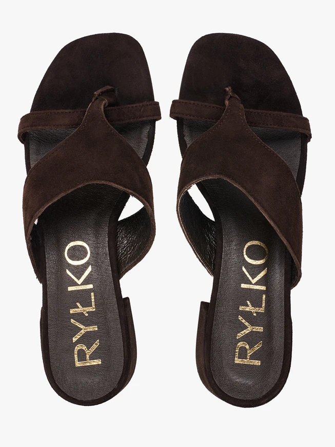 Dunkelbraune Veloursleder-Flip-Flops