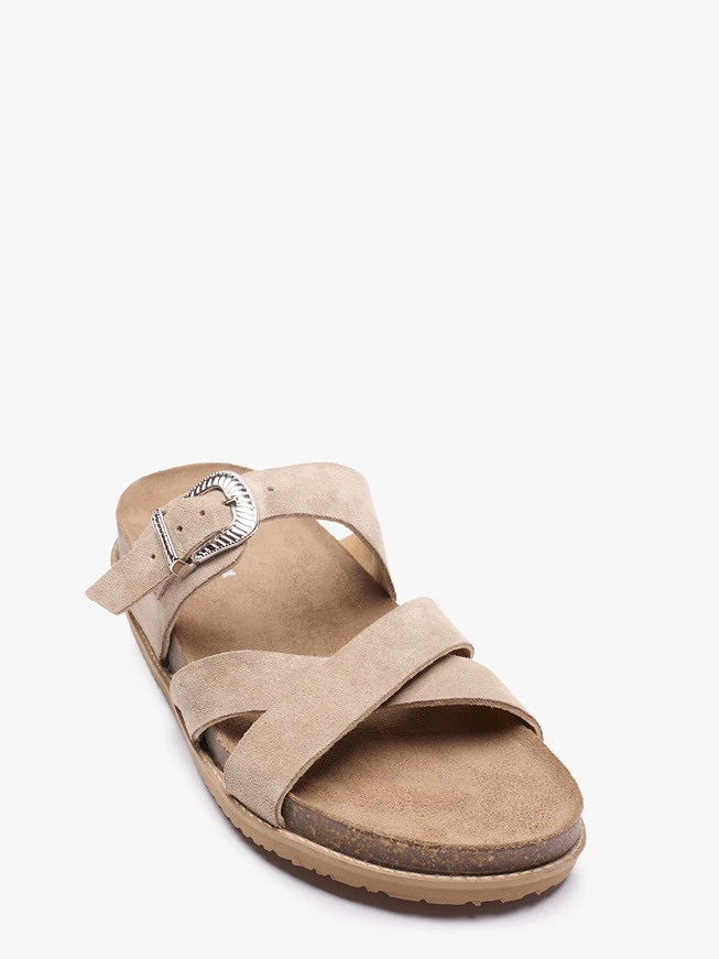 Sandfarbene Flip-Flops mit Zierschnalle