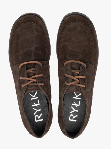 Dark brown half shoes crocodile leather pattern
