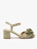Hellgrüne Blumen-Sandalen mit Absatz