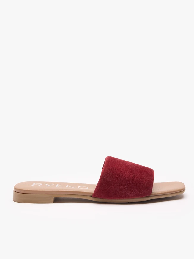 Flache Flip-Flops aus kastanienbraunem Veloursleder