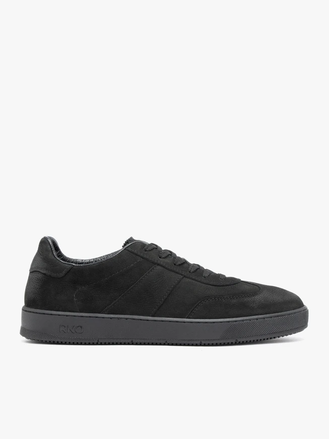 Black nubuck leather athletic shoes