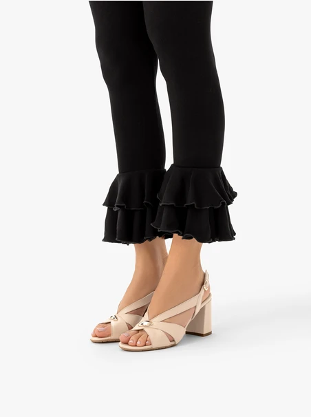 Beige Sandals with Ornament on Heel