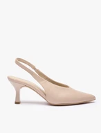 Beigefarbene Slingback-Pumps aus Leder ohne Absatz