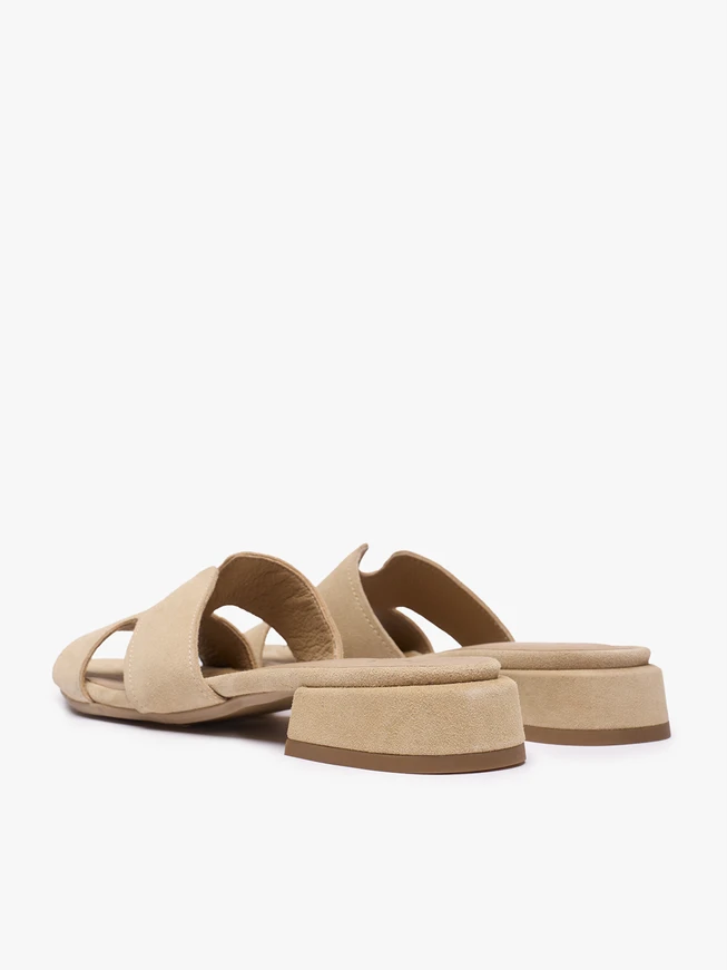 Sandfarbene Veloursleder-H-Flip-Flops