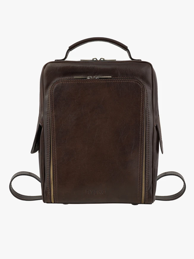 Brown leather backpack A4 unisex