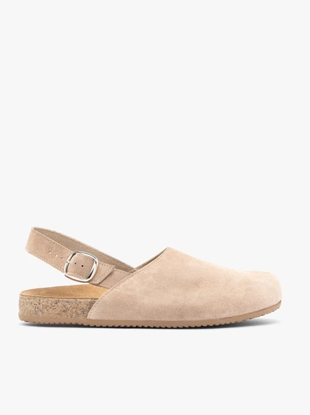 Beige mules with velour leather strap