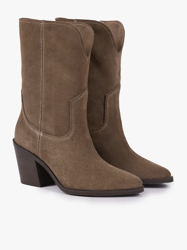 Dark beige higher velour leather boots