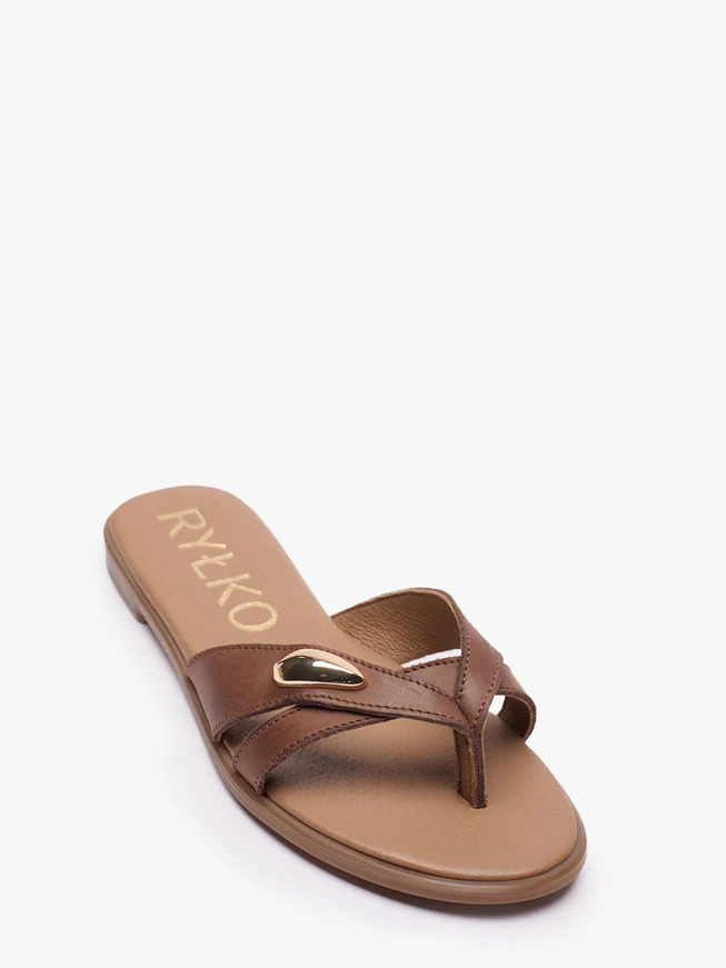 Dunkelbraune Flip Flops mit Verzierung
