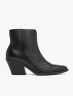 Black cowboy-style ankle boots with stitching