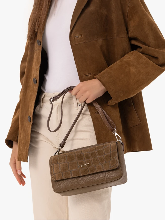 Light brown small handbag crocodile leather pattern