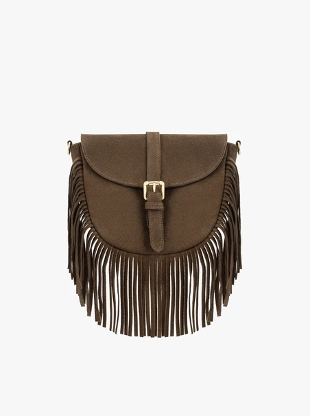 Hellbraune Handtasche mit Quasten und Riemen
