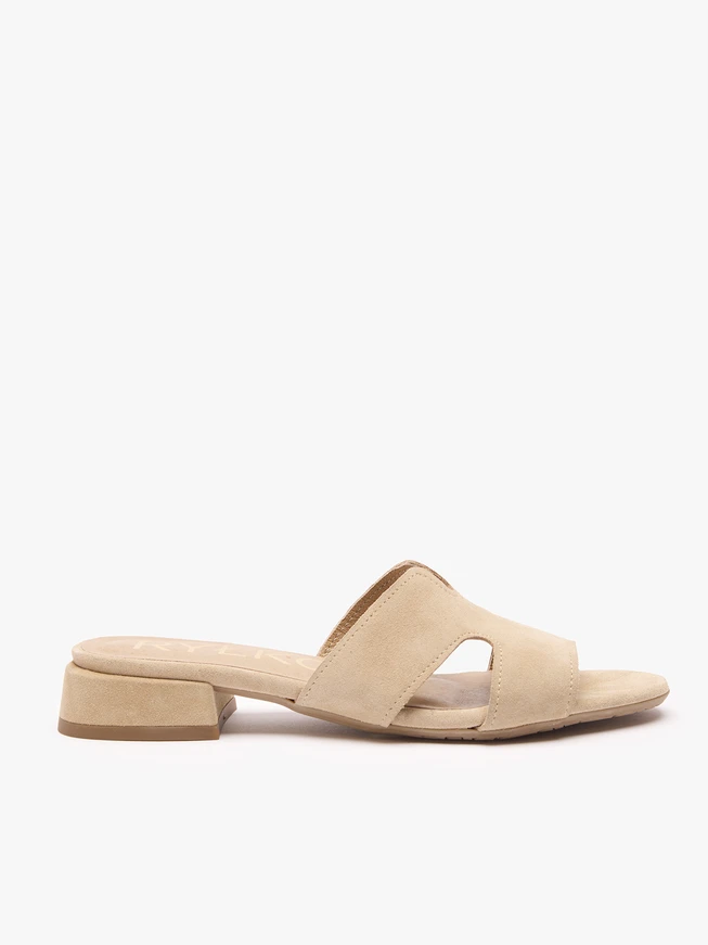 Sandfarbene Veloursleder-H-Flip-Flops