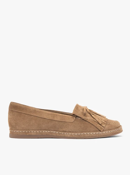 Dunkelbeige Ballerinas mit Fransen