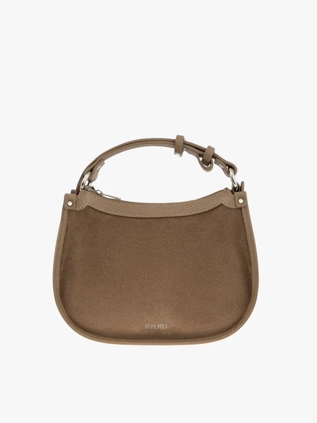 Beige leather and velour handbag
