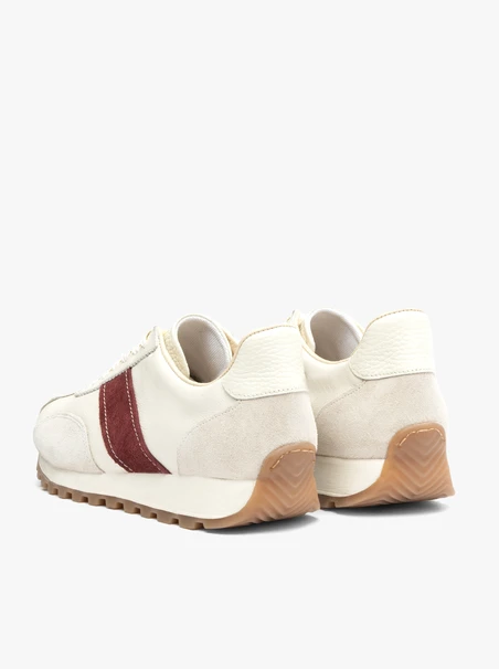 Cream Women’s Sneakers with Burgundy Stripe