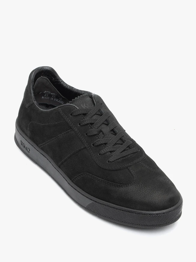 Black nubuck leather athletic shoes