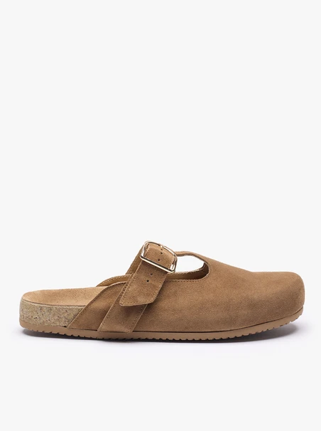 Light brown suede mules with buckle