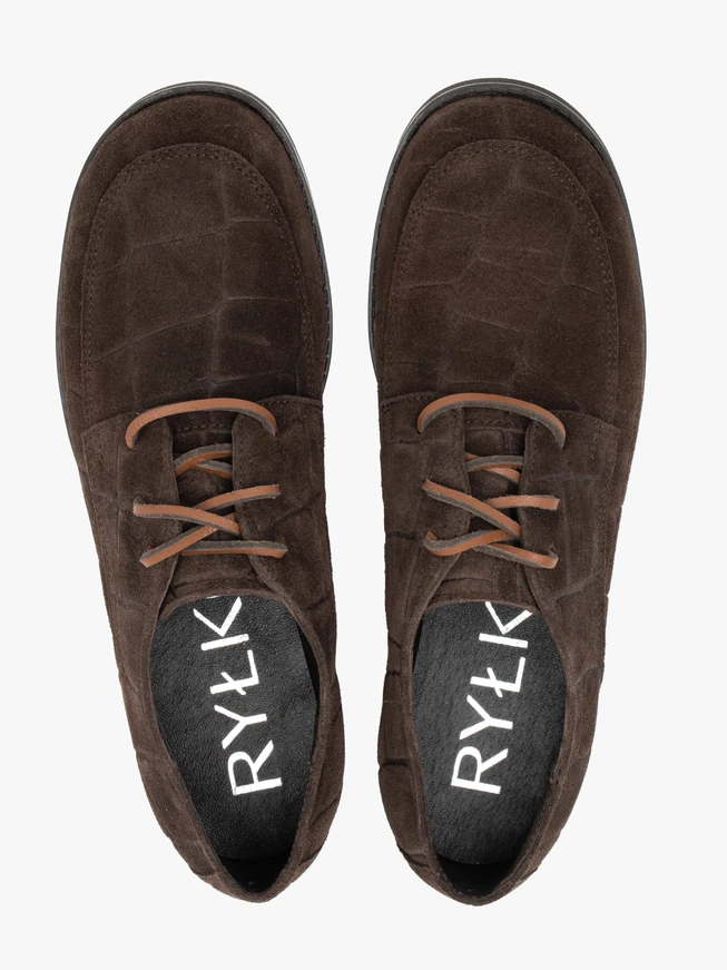 Dark brown half shoes crocodile leather pattern