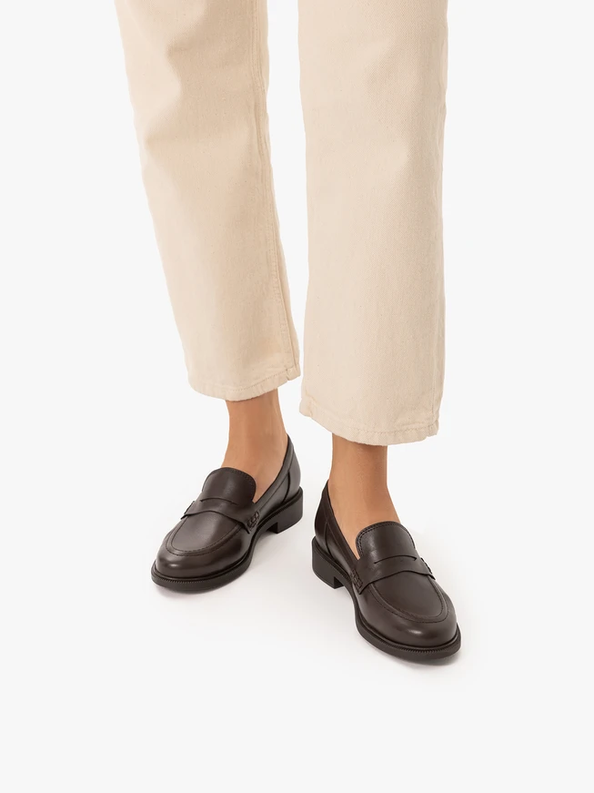 Dark brown grain leather moccasins