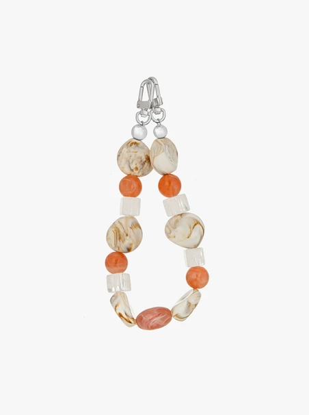 Beaded keychain in shades of pink and beige