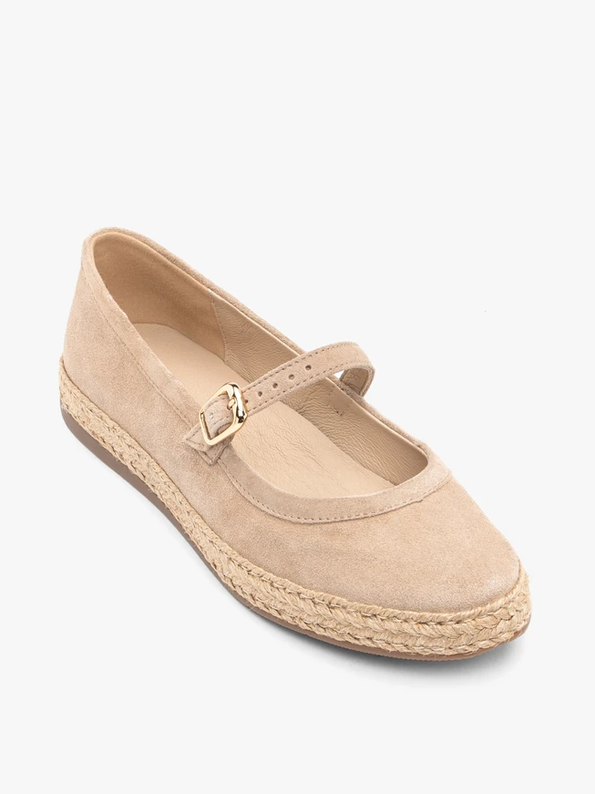 Sandfarbene Velours-Espadrilles mit Riemen