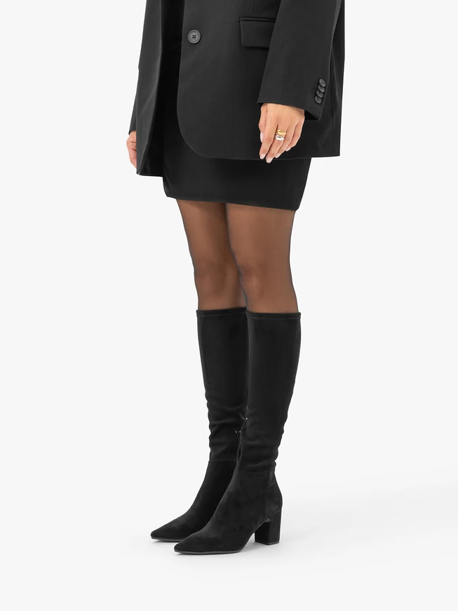 Black stretchy knee-high boots