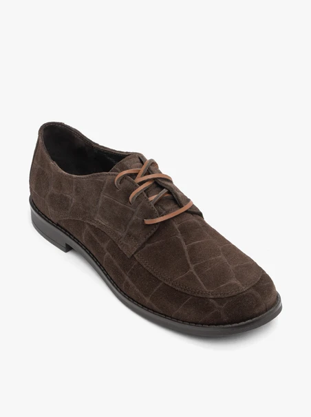 Dark brown half shoes crocodile leather pattern