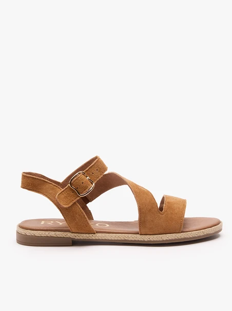 Flache Sandalen aus rotem Veloursleder