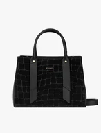 Black large handbag crocodile leather pattern