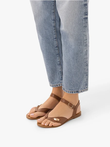 Brown Flip Flops with Decoration