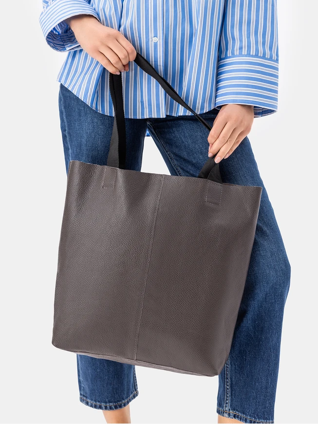 Large brown leather shopper bag